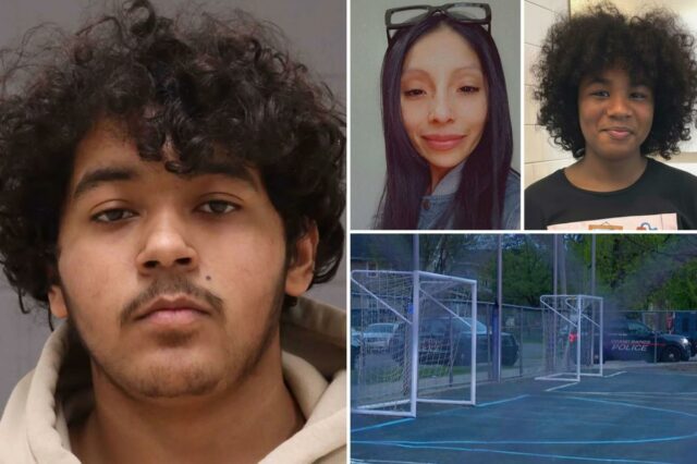 Adolescente abatido, menino de 15 anos e mãe de 8 anos, que acabou de ser recusado para entrar no jogo de futebol: policiais
