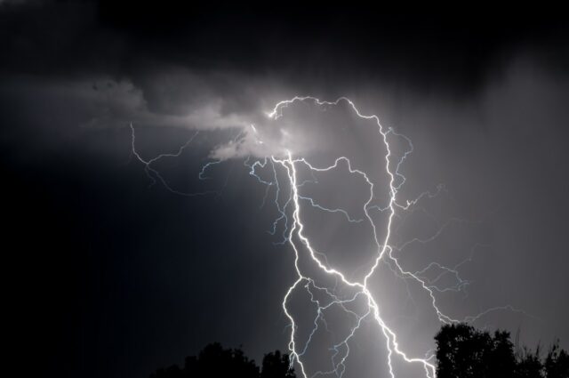 A stock image of a lightning strike. Several states were under severe thunderstorm warnings on Wednesday afternoon.