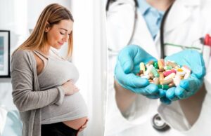 Altas doses de suplemento popular durante a gravidez podem melhorar o desempenho escolar das crianças Uma mulher grávida com blusa e cardigã cinza, tocando suavemente a barriga enquanto está perto de uma janela, sorrindo para a barriga.