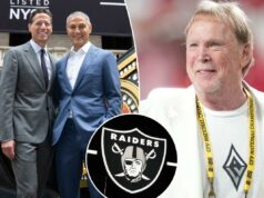 Ari Emanuel e Mark Shapiro juntam-se às fileiras da NFL com participação no Las Vegas Raiders – quem mais em Hollywood tem participação na propriedade de esportes? Ariel Emanuel e Mark Shapiro em frente à Bolsa de Valores de Nova York.
