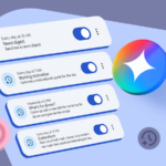 Ilustração mostrando o logotipo da Gemini no centro, cercado por ícones do Gmail, Docs, restaurante e viagens do Google.