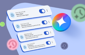 As ações programadas do Gemini substituíram três aplicativos pelos quais eu estava pagando e me sinto estranho com isso Ilustração mostrando o logotipo da Gemini no centro, cercado por ícones do Gmail, Docs, restaurante e viagens do Google.