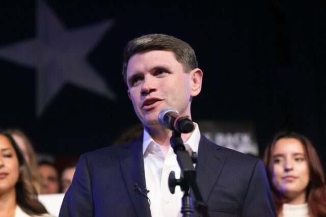 James Talarico speaks at a primary election watch party on March 3 in Austin, Texas.
