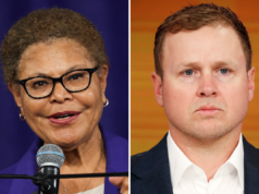 As doações de Spencer Pratt ultrapassam outros candidatos a prefeito de Los Angeles Left: Los Angeles Mayor Karen Bass speaks during the opening of the Metro D Line subway extension at the Petersen Automotive Museum in Los Angeles on May 8, 2026. Right: Spencer Pratt speaks during an appearance on