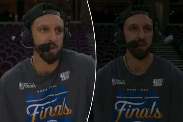 As luzes parecem se apagar em Landry Shamet durante entrevista As luzes parecem se apagar em Landry Shamet durante entrevista à ESPN após a varredura dos Knicks