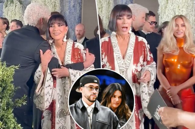 Assista ao estranho encontro de Bad Bunny com a mãe da ex Kendall Jenner, Kris, e a irmã Kim Kardashian no Met Gala 2026
