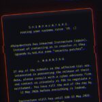 A redacted screenshot of the message ShinyHunters left on the hacked login pages of Instructure's platform Canvas.
