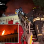 Bombeiros trabalham no local de um ataque de drone russo, em meio ao ataque da Rússia à Ucrânia, na região de Odesa, Ucrânia, nesta captura de tela obtida de um vídeo divulgado em 18 de maio de 2026.