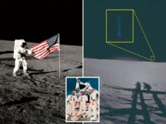 Áudio misterioso da tripulação da Apollo 12 descrevendo misteriosos ‘raios de luz’ revelados em novo lote de arquivos de OVNIs desclassificados O astronauta Charles Conrad Jr. desfraldando uma bandeira dos EUA na superfície da Lua durante a missão Apollo 12.