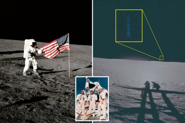 Áudio misterioso da tripulação da Apollo 12 descrevendo misteriosos ‘raios O astronauta Charles Conrad Jr. desfraldando uma bandeira dos EUA na superfície da Lua durante a missão Apollo 12.