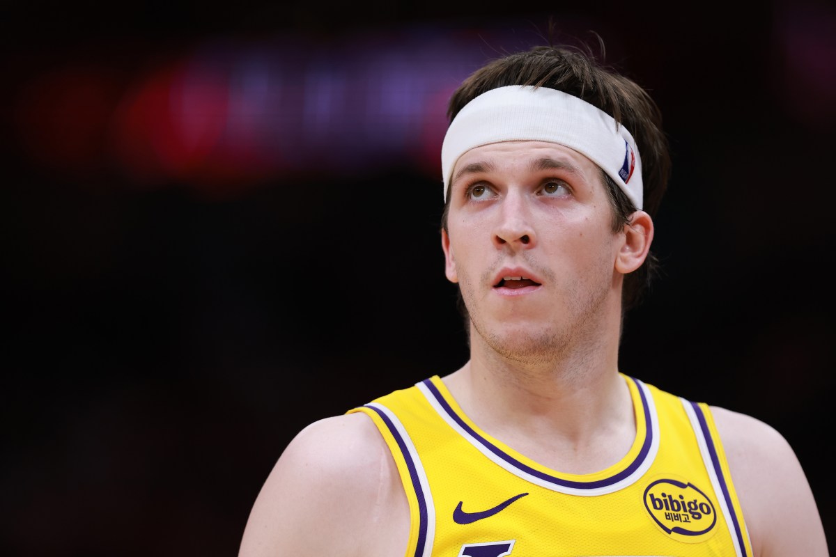 HOUSTON, TEXAS - MAY 01:  Austin Reaves #15 of the Los Angeles Lakers looks on against the Houston Rockets during the fourth quarter in Game Six of the First Round of the NBA Western Conference Playoffs at Toyota Center on May 01, 2026 in Houston, Texas. (Photo by Kenneth Richmond/Getty Images)