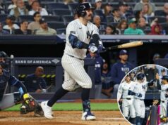 Austin Wells supera a feia queda do RBI com home run na derrota dos Yankees O apanhador dos Yankees, Austin Wells (28), fez um home run solo durante a quinta entrada, quando o New York Yankees jogou contra o Tampa Bay Rays na sexta-feira, 22 de maio de 2026, no Yankee Stadium, no Bronx, NY.