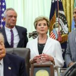 Education Secretary Linda McMahon, center, speaks alongside Health and Human Services Secretary Robert F. Kennedy Jr., left, and Housing and Urban Development Secretary Scott Turner during a proclamation signing by President Donald Trump in the Oval Office of the White House on May 5, 2026, in Washington. (Photo by Anna Moneymaker/Getty Images)
