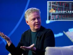 Banho de sangue na gigante do Vale do Silício quando surge o memorando selvagem do CEO para a equipe Logotipo e nome da Cloudflare em uma janela com lâmpadas de lava atrás dela.