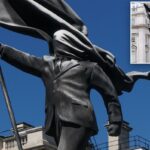 Banksy confirma que nova estátua em Londres de homem cego por uma bandeira é obra sua
