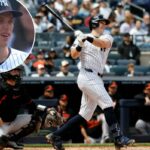O jogador da primeira base dos Yankees, Ben Rice, faz um home run contra os Orioles em 3 de maio de 2026.