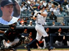 Ben Rice deixa o jogo dos Yankees com uma lesão na mão após acertar outro home run O jogador da primeira base dos Yankees, Ben Rice, faz um home run contra os Orioles em 3 de maio de 2026.