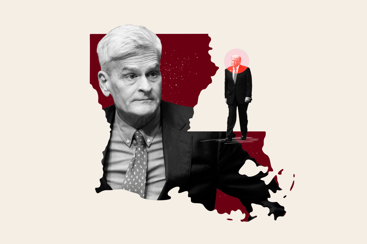 Senator Bill Cassidy speaks to reporters outside of the Louisiana State Archives in Baton Rouge on May 2, 2026.