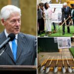 Bill Clinton faz rara aparição pública no inovador abrigo para dependentes químicos de Nova York - parece frágil e instável