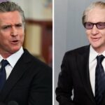 Imagem dividida de Gavin Newsom, Joe Rogan