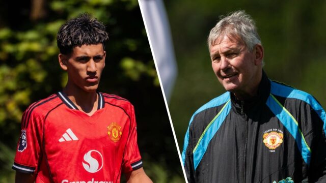 Bryan Robson agora é fotografado assistindo JJ Gabriel durante o treinamento do time principal do Man Utd
