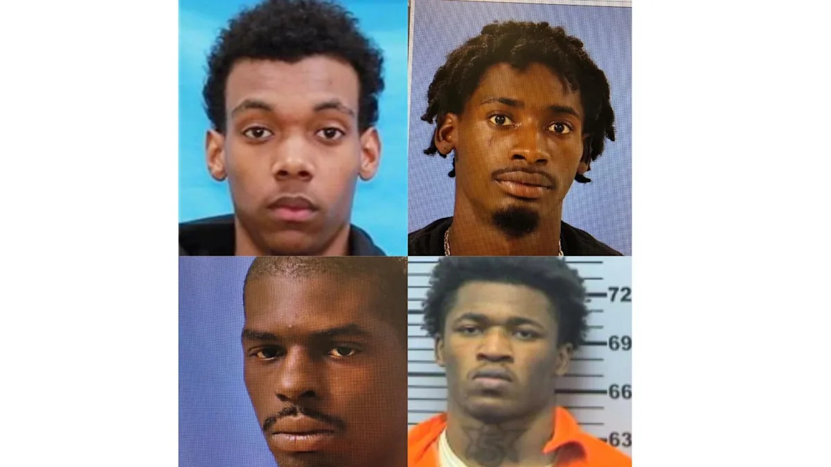 As autoridades estão procurando por quatro presidiários que escaparam do Centro Correcional Preparatório do Condado de Perry em Uniontown, Alabama, em 30 de maio de 2026. No sentido horário, a partir do canto superior esquerdo: Jaden Christopher Maxwell, Kevin Gunn, Marquavious Billingsley e Johnny Dave Harris Bush Jr.