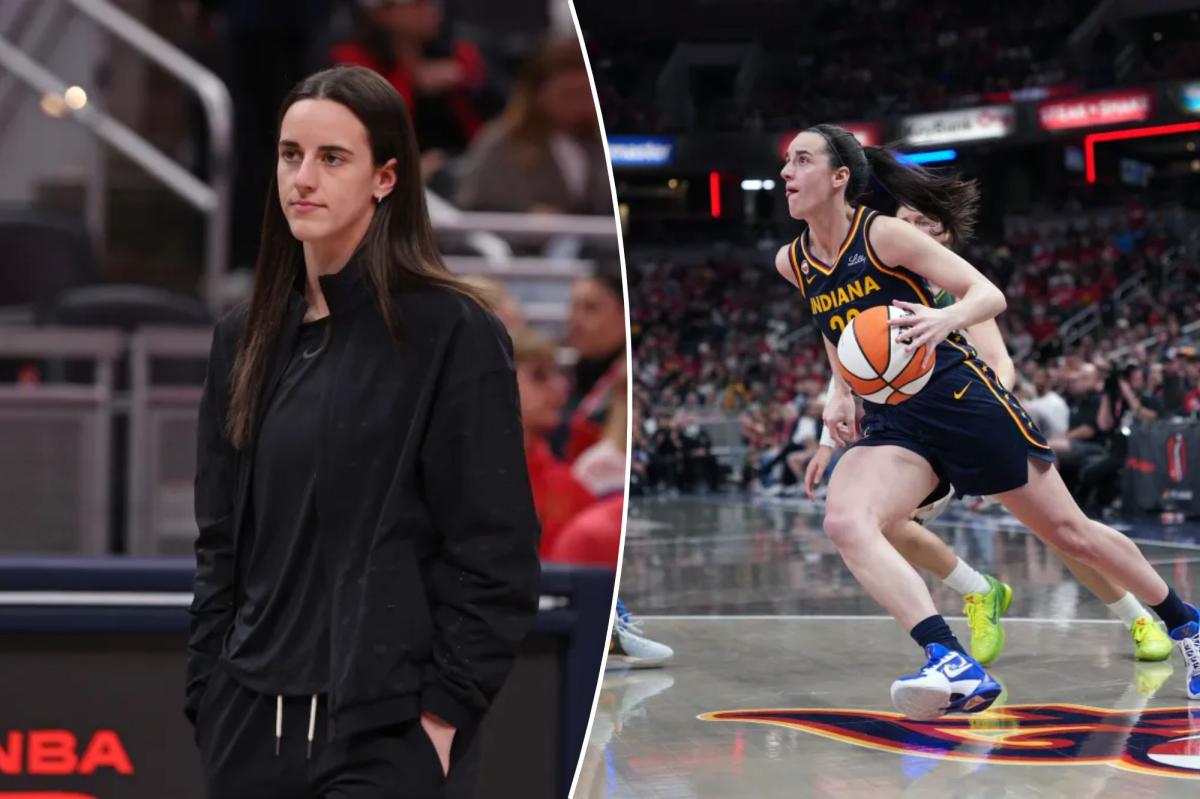 Caitlin Clark nº 22 do Indiana Fever vai até a cesta durante o jogo contra o Seattle Storm em 17 de maio de 2026 no Gainbridge Fieldhouse em Indianápolis, Indiana.