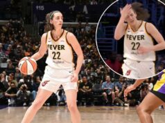 Caitlin Clark revela comemoração estranha após frustração de 3 pontos Caitlin Clark, do Indiana Fever, dribla a bola enquanto é defendida por um jogador do Los Angeles Sparks.