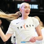 PORTLAND, OREGON - MAY 03: Cameron Brink #22 of the Los Angeles Sparks reacts prior to the preseason game against the Portland Fire at Moda Center on May 03, 2026 in Portland, Oregon.  (Photo by Soobum Im/Getty Images)