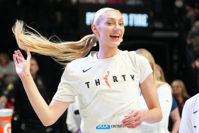 PORTLAND, OREGON - MAY 03: Cameron Brink #22 of the Los Angeles Sparks reacts prior to the preseason game against the Portland Fire at Moda Center on May 03, 2026 in Portland, Oregon.  (Photo by Soobum Im/Getty Images)