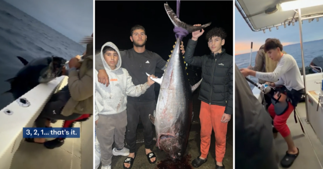 Captura de monstro que vale até US$ 70 mil, mas Os quatro passaram duas horas disputando o enorme peixe.