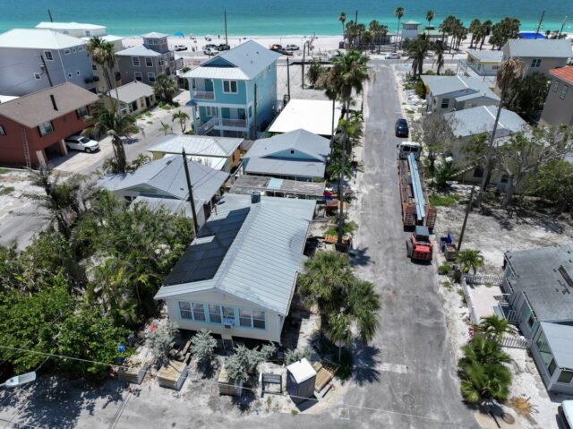 A home being elevated in Treasure Island, Florida in May 2025.
