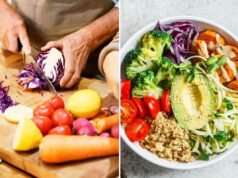 Certas mudanças na dieta podem retardar o processo de envelhecimento em apenas um mês, dizem os pesquisadores Salada Buddha com quinoa, abacate, brócolis, batata doce e molho de tahine.