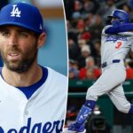 Jogador dos Dodgers, Jason Heyward, de uniforme.