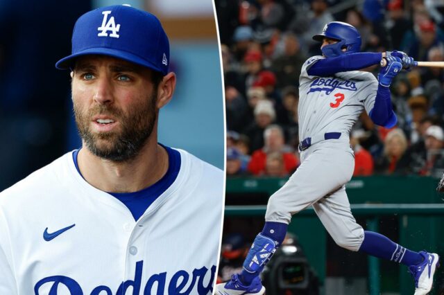 Jogador dos Dodgers, Jason Heyward, de uniforme.