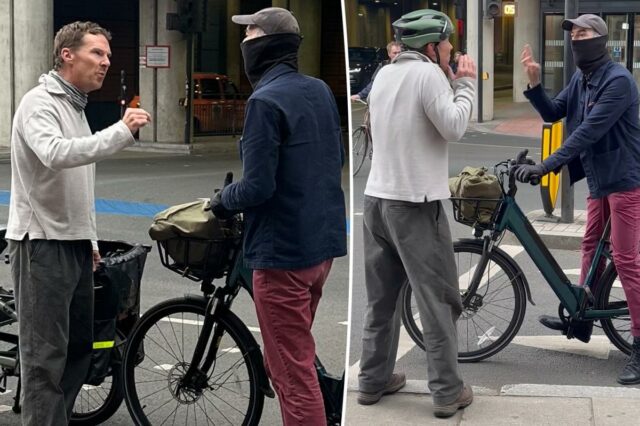Ciclismo Benedict Cumberbatch tem uma briga acalorada de 'raiva na estrada' de 10 minutos com o ciclista
