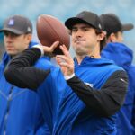 JACKSONVILLE, FLORIDA - DECEMBER 07: Daniel Jones #17 of the Indianapolis Colts warms up before the game against the Jacksonville Jaguars at EverBank Stadium on December 07, 2025 in Jacksonville, Florida. (Photo by Mike Carlson/Getty Images)