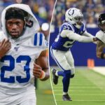 Kenny Moore nº 23 do Indianapolis Colts é visto durante o jogo de pré-temporada contra o Cleveland Browns no Lucas Oil Stadium em 17 de agosto de 2019.