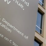 WASHINGTON, DC - MARCH 30: A sign marks the location of the U.S. Department of Education headquarters building on March 30, 2026, in Washington, DC. (Photo by J. David Ake/Getty Images)