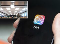 Como obter sua fatia do suculento acordo de US$ 250 milhões da Apple sobre o atraso da Siri AI Uma mão segurando um iPhone exibindo o logotipo Siri AI.