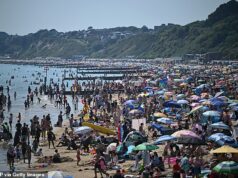 Conselho à beira-mar distribui MILHARES de multas de estacionamento no fim de semana de feriado, enquanto os britânicos se aglomeravam para aproveitar a praia Bournemouth, Christchurch e Poole Council disseram que aplicou 2.844 multas de estacionamento durante o fim de semana do feriado bancário (a praia de Bournemouth é retratada na terça-feira)