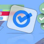 Ilustração do ícone do Gmail centralizado em um fundo colorido, com vários ícones do Google Tasks empilhados no lado esquerdo, um deles sobreposto ao logotipo do Gmail.