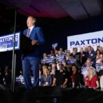 Texas Attorney General Ken Paxton, Republican candidate for U.S. Senate, speaks during a primary runoff election night event after winning the GOP nomination on Tuesday, in Plano, Texas. (AP Photo/Tony Gutierrez)