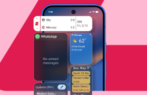 Criei uma configuração ‘somente widget’ que me ajudou a reduzir meu tempo de tela pela metade Mão segurando um smartphone exibindo um widget ‘Foco’ com uma lista de metas diárias na tela inicial.
