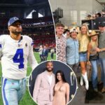 Dak Prescott, nº 4 do Dallas Cowboys, sai de campo após uma derrota para o Atlanta Falcons no Mercedes-Benz Stadium em 3 de novembro de 2024 em Atlanta, Geórgia.