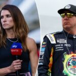 O piloto da NASCAR Cup Series, Kyle Busch, em seu traje de corrida e óculos escuros durante o treino.