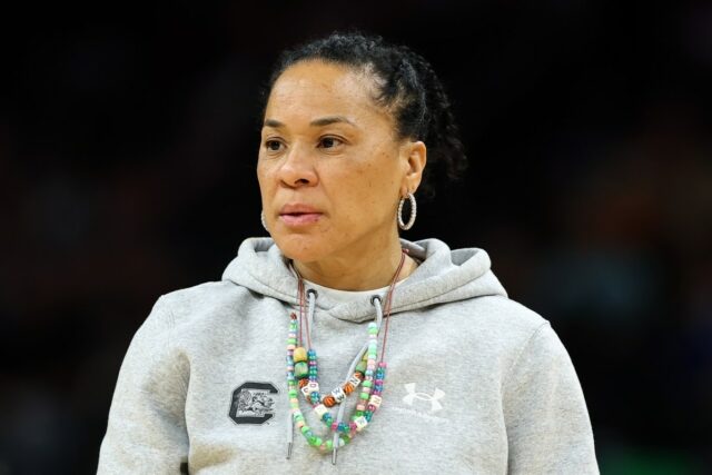 PHOENIX, ARIZONA - APRIL 04: Head coach Dawn Staley of the South Carolina Gamecocks looks on during the Super Saturday open practice ahead of the 2026 NCAA Women's Basketball Tournament Final Four championship game at Mortgage Matchup Center on April 04, 2026 in Phoenix, Arizona. (Photo by Sarah Stier/Getty Images)