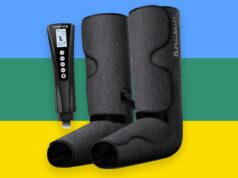 Dê um grande aperto na mamãe neste Dia das Mães com 36% de desconto nesses massageadores de pernas aquecidos Par de massageadores de pernas Uwarmmung em cinza com controle remoto preto.