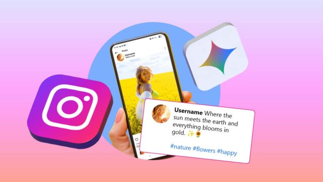 Deixei Gêmeos escrever minhas legendas no Instagram por uma semana um telefone mostrando um bate-papo com o Google Gemini ao lado do logotipo do Gemini