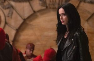 ‘Demolidor: Nascido de Novo’: Krysten Ritter explica por que aquela reunião final foi a ‘coisa mais importante para sua personagem’ Jessica Jones (Kristen Ritter), Punho de Ferro (Finn Jones), Demolidor (Charlie Cox) e Luke Cage (MIke Colter) em